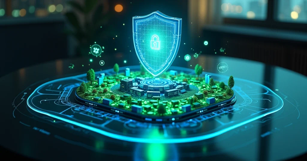 Escudo digital protegendo infraestrutura corporativa em três camadas