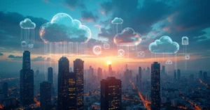 Cidade digital conectada por fluxos de dados em nuvem