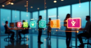 Fluxo de vendas visual com cartões de leads e negócios conectados por automação